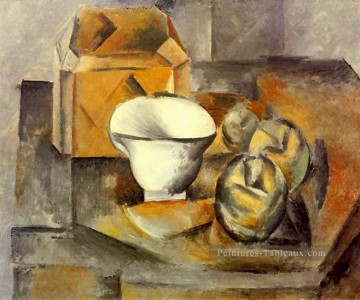 Nature morte coffret compotier tasse 1909 cubiste Pablo Picasso Peinture à l'huile
